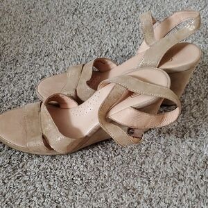 Tan Shimmer Wedge Sandals